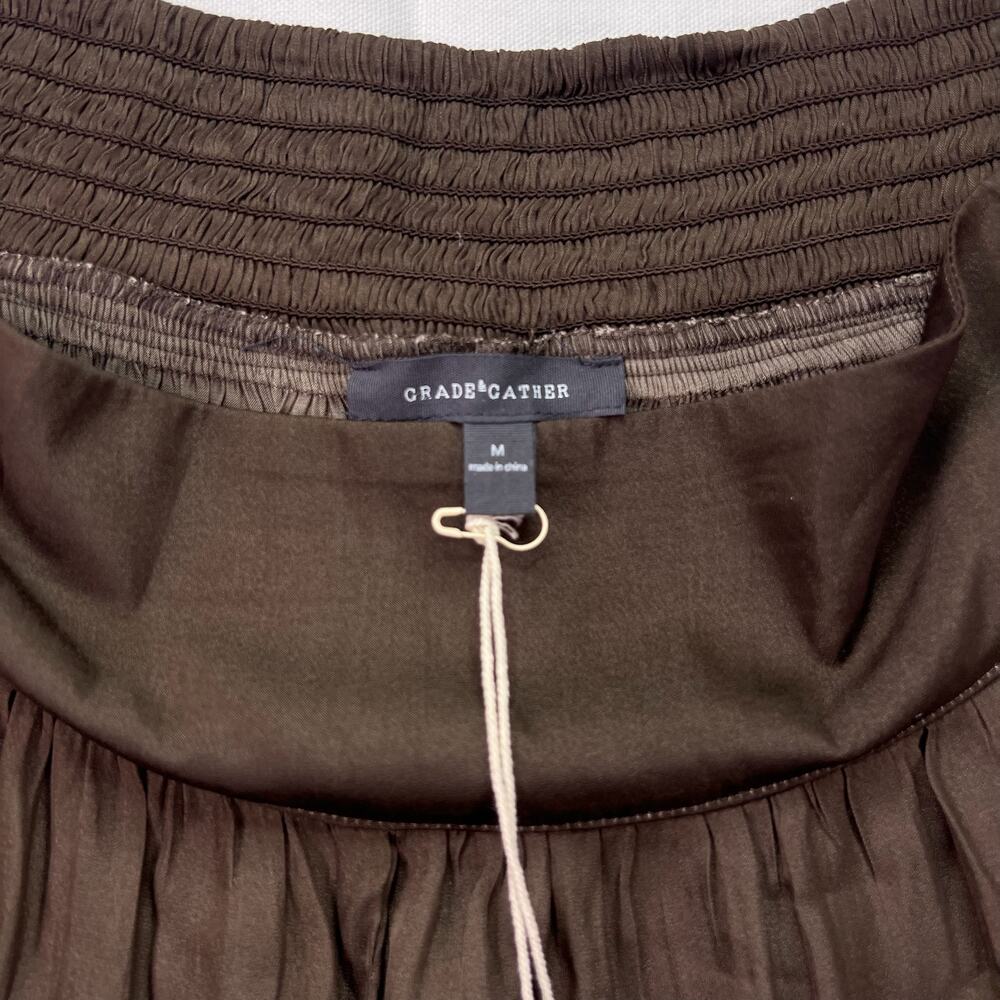 Grade + Gather Satin Wide Leg Pants Womens M Brown Pull On High Rise NWT Pockets - Picture 14 of 14